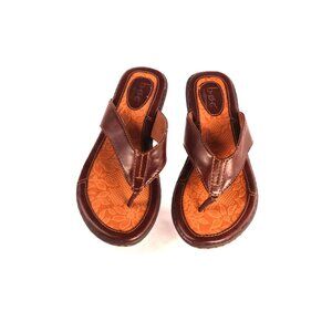 B.O.C. Brown Leather Floral Cushioned‎ Women's Flip-Flop Sandals Size 7